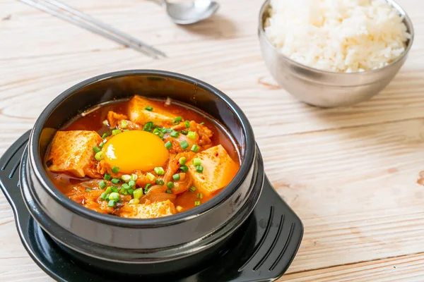 Kimchi Soup Tofu Egg Korean Kimchi Stew Korean Food Traditional — Stock Photo, Image