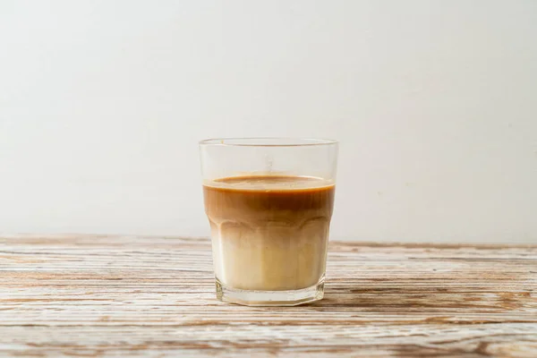 Glass Latte Coffee Coffee Milk Wood Background — Stock Photo, Image