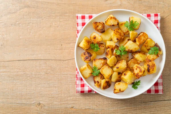 Roasted Grilled Potatoes White Plate — Stock Photo, Image