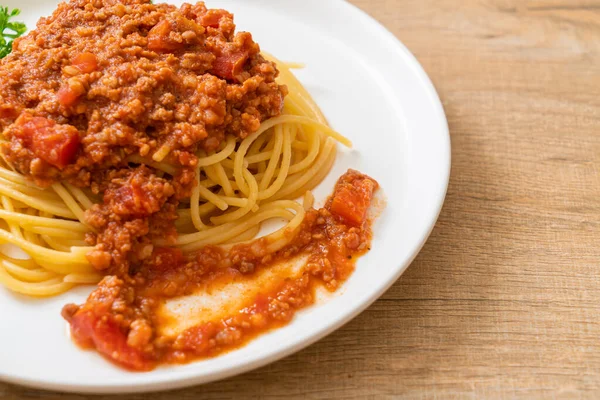 Espaguetis Cerdo Boloñés Espaguetis Con Salsa Tomate Cerdo Picado Estilo —  Fotos de Stock