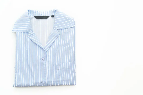 Blauw Shirt Met Witte Strip Geïsoleerd Witte Achtergrond — Stockfoto