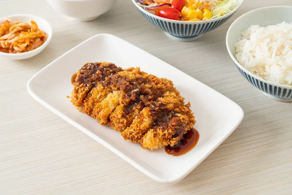 Tonkatsu Chuleta Cerdo Japonesa Frita Con Arroz Estilo Comida Japonesa —  Fotos de Stock