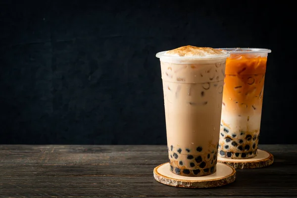 Thai Milchtee Und Taiwan Milchtee Mit Blasen — Stockfoto