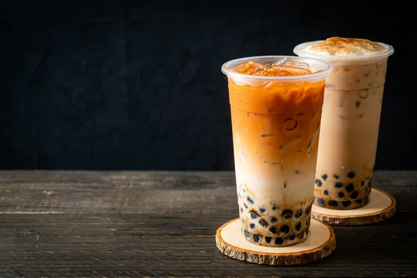 Thai Milchtee Und Taiwan Milchtee Mit Blasen — Stockfoto