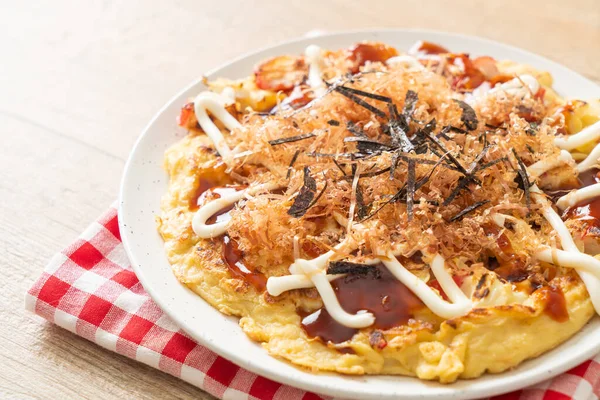 Japanese Traditional Pizza Called Okonomiyaki Japanese Food Style — Stock Photo, Image