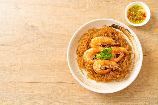 Casseroled Cozido Camarão Com Macarrão Vidro Camarão Envasado Com Vermicelli — Fotografia de Stock