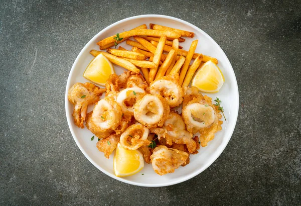 calamari - fried squid or octopus with french fries