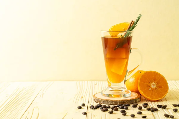 Verre Café Noir Américain Glacé Une Couche Jus Orange Citron — Photo