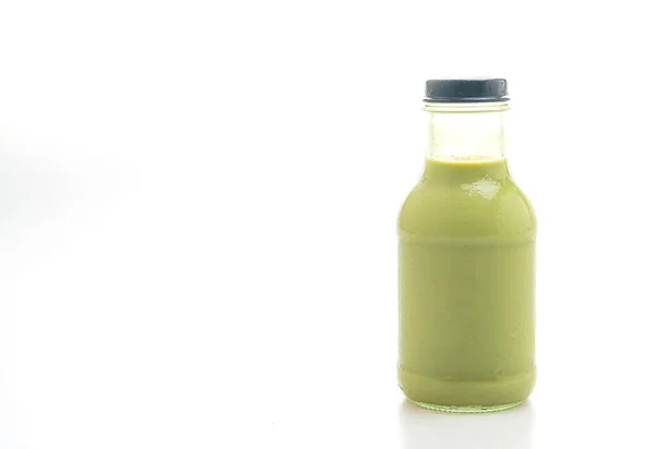 Matcha Groene Thee Latte Glazen Fles Geïsoleerd Witte Achtergrond — Stockfoto