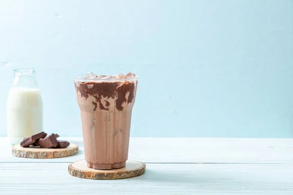 Bebida Batido Chocolate Helado Sobre Fondo Madera — Foto de Stock