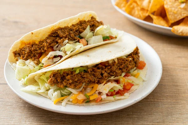 Tacos Mexicanos Con Pollo Picado Cocina Tradicional Mexicana — Foto de Stock