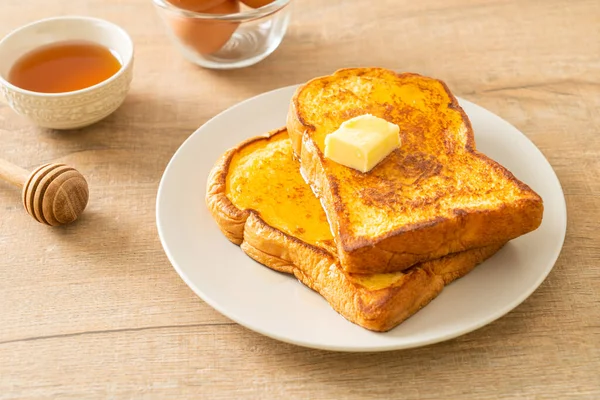 Francés Tostado Con Mantequilla Miel Para Desayuno — Foto de Stock