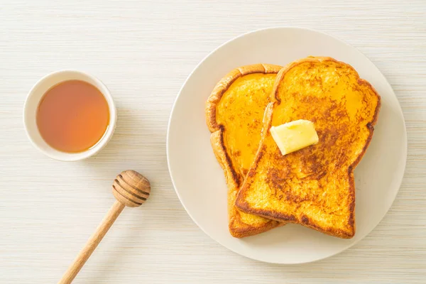 Francés Tostado Con Mantequilla Miel Para Desayuno —  Fotos de Stock