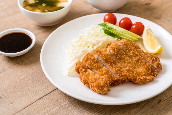 Costeleta Porco Frito Japonês Conjunto Tonkatsu Estilo Comida Japonesa — Fotografia de Stock