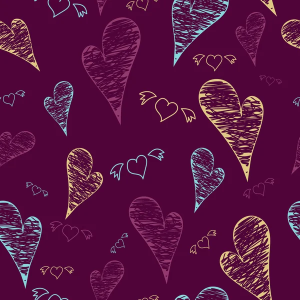 Vector seamless pattern with hearts and wings. — Stock Vector