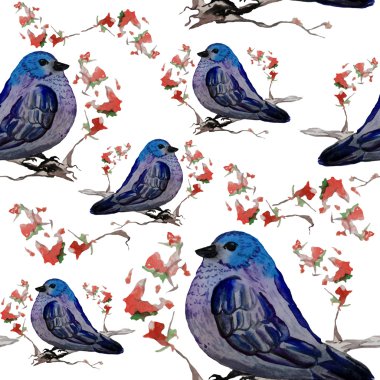 Dikişsiz desen, suluboya kuşlar.
