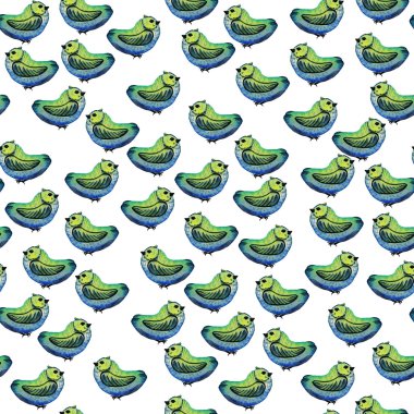 Dikişsiz desen, suluboya kuşlar.