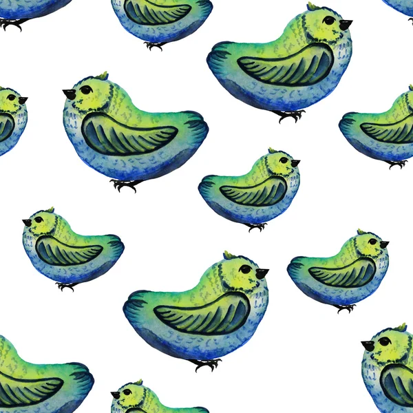 Seamless pattern, Watercolor birds. — Stock Photo, Image