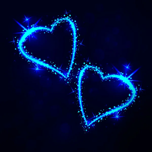 Sparkling 2 hearts on dark background — Stock Vector