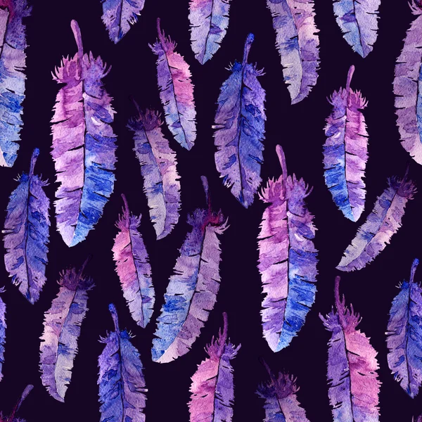 Watercolor feathers and blot seamless pattern. — Stock Photo, Image