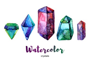 Multicolor minerals. Watercolor illustration of crystal. clipart