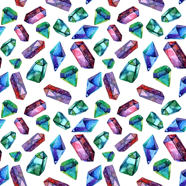 Watercolor illustration of diamond crystals - seamless pattern — Stock Photo, Image