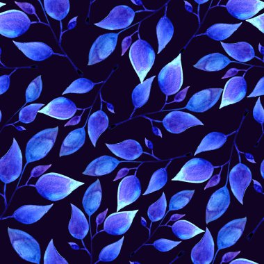 sorunsuz çiçek desenli el suluboya mavi boyalı bırakır