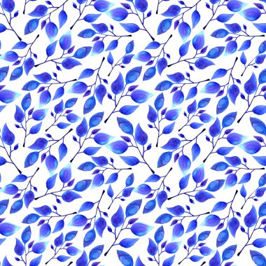 sorunsuz çiçek desenli el suluboya mavi boyalı bırakır