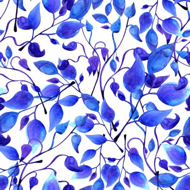 sorunsuz çiçek desenli el suluboya mavi boyalı bırakır