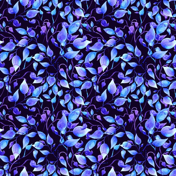 Hand painted watercolor blue leaves seamless floral pattern — Stock Photo, Image