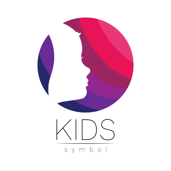 Child logotype in few violet circle colors, vector. Silhouette profile human head. Concept logo for people, children, autism, kids, therapy, clinic, education. Template symbol, modern design on white — Stock Vector