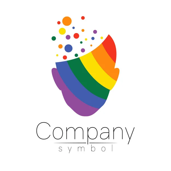 Vector logotye symbol of human head. Person face. Rainbow color isolated on white. Concept sign for business, science, psychology, medicine, technology, LGBT. Creative design Silhouette Modern logo — Stock Vector
