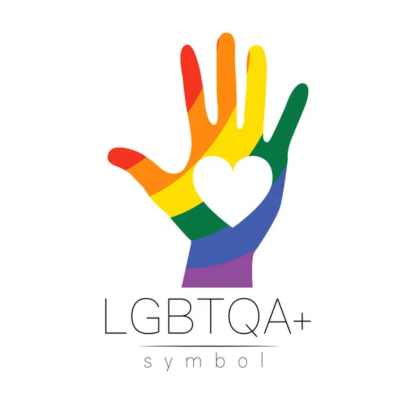 Symbol loga Vector LGBTQA. Pozadí vlajky pýchy. Ikona pro gaye, lesbičky, bisexuály, transsexuály, teplouše a spojence. Může být použit pro aktivismus znaků, psychologii nebo poradenství. Logotyp LGBT na bílém. — Stockový vektor