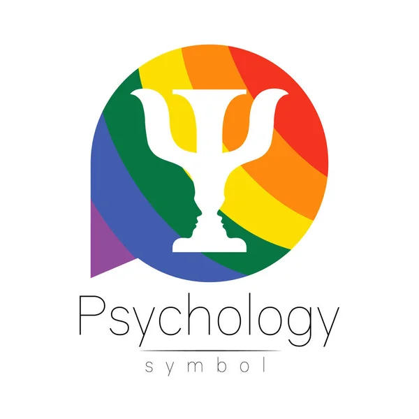 Logo moderno della Psicologia. Psi in cerchio. Stile creativo. Logotipo nel vettore. Concetto di design. Compagnia di marca. Lettera di colore arcobaleno su sfondo bianco. Simbolo per web, stampa, carta, volantino. — Vettoriale Stock