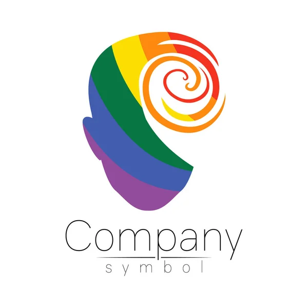 Vector logotype symbol of human head. Person face. Rainbow color isolated on white. Concept logo sign for business, science, psychology, medicine, technology. Creative sign design Man silhouette — Stock Vector