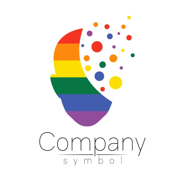 Vector slogotype ymbol of human head. Person face. Rainbow color isolated on white. Concept sign for LGBT, business, science, psychology, medicine, technology. Creative sign design Man silhouette logo — Stock Vector