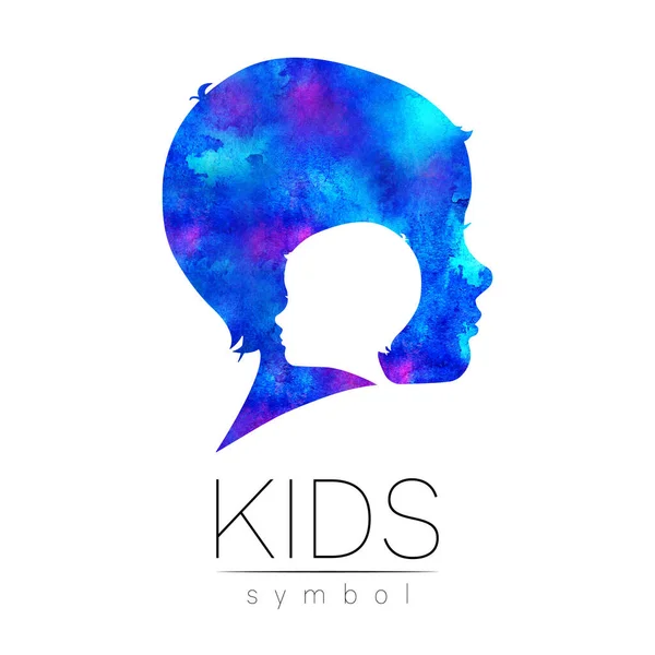 Child logotype in blue watercolor. Silhouette profile human head. Concept logo for people, children, autism, kids, therapy, clinic education. Template symbol modern design isolated on white background — Stock Photo, Image