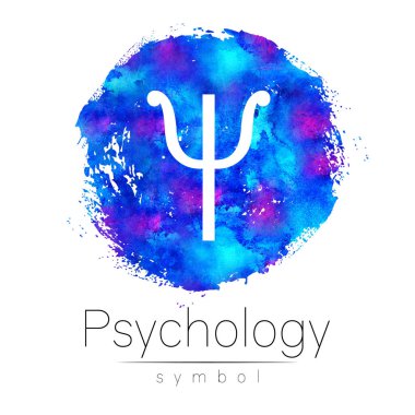 Modern Psikoloji logosu. Psi harfi. Yaratıcı stil. Mavi boyalı sanat eseri suluboya fırça çemberinin logosu. Tasarım konsepti. Marka şirketi. İnternet, baskı ve kart sembolü. Beyazda izole edilmiş
