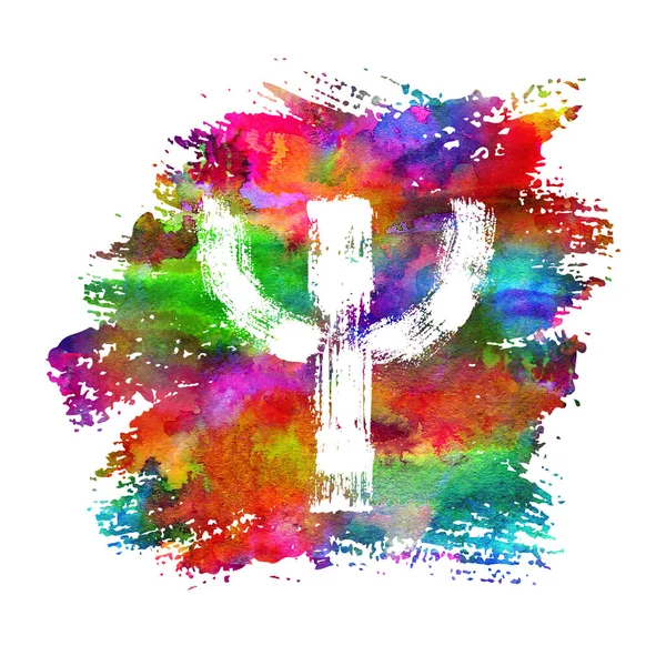 Modern logo of Psychology. Letter Psi. Creative style. Logotype on rainbow painted art watercolor brush backgrund. Design concept. Brand company. Symbol for web, print, card. Isolated on white — Stock Photo, Image