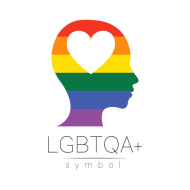 Vektör LGBTQA logo sembolü. Gurur bayrağı geçmişi. Eşcinsel, lezbiyen, biseksüel, transseksüel, eşcinsel ve müttefik kişiler için simge. İşaret aktivizmi, psikoloji ya da danışmanlık için kullanılabilir. Beyaz üzerine LGBT logosu.