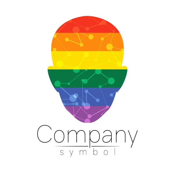 Rainbow logo vector symbol of human head. Person face. Bright color isolated on white. Concept logotype for business, science, LGBT, psychology, medicine, technology. Creative sign design silhouette — Stock Vector