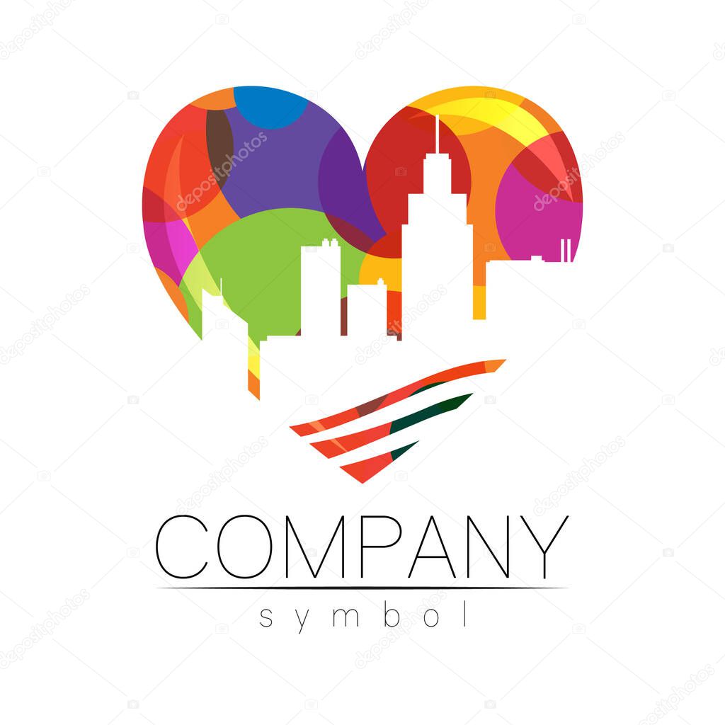 Company Logo Vector City Town Icon for Branding Real Estate Symbol Building and Apartment Concept Sign with heart shape Isolated