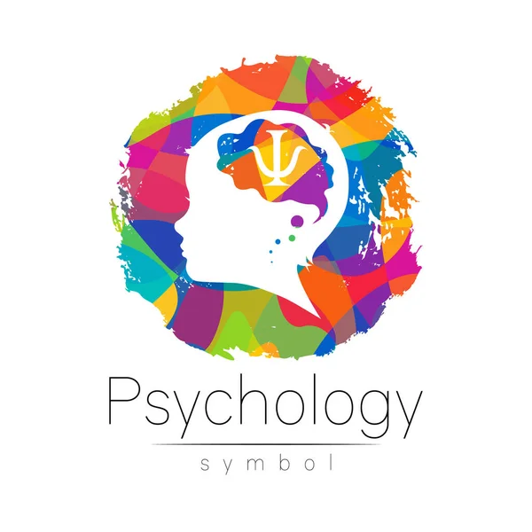 Moderní hlavička loga s písmenem Psi uvnitř mozku. Logotyp psychologie. Profil Člověk. Kreativní styl. Symbol ve vektoru. Koncept designu. Duhový barevný štětec izolovaný na bílém. Ikona pro web, — Stockový vektor