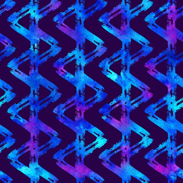 Zökkenőmentes minta ecset csíkok kockás. Kék szín lila háttérrel. Kézzel festett grange textúra. Tinta geometriai elemek. Divat modern stílus. Végtelen fantázia kockás szövet lenyomat. Akvarell — Stock Fotó
