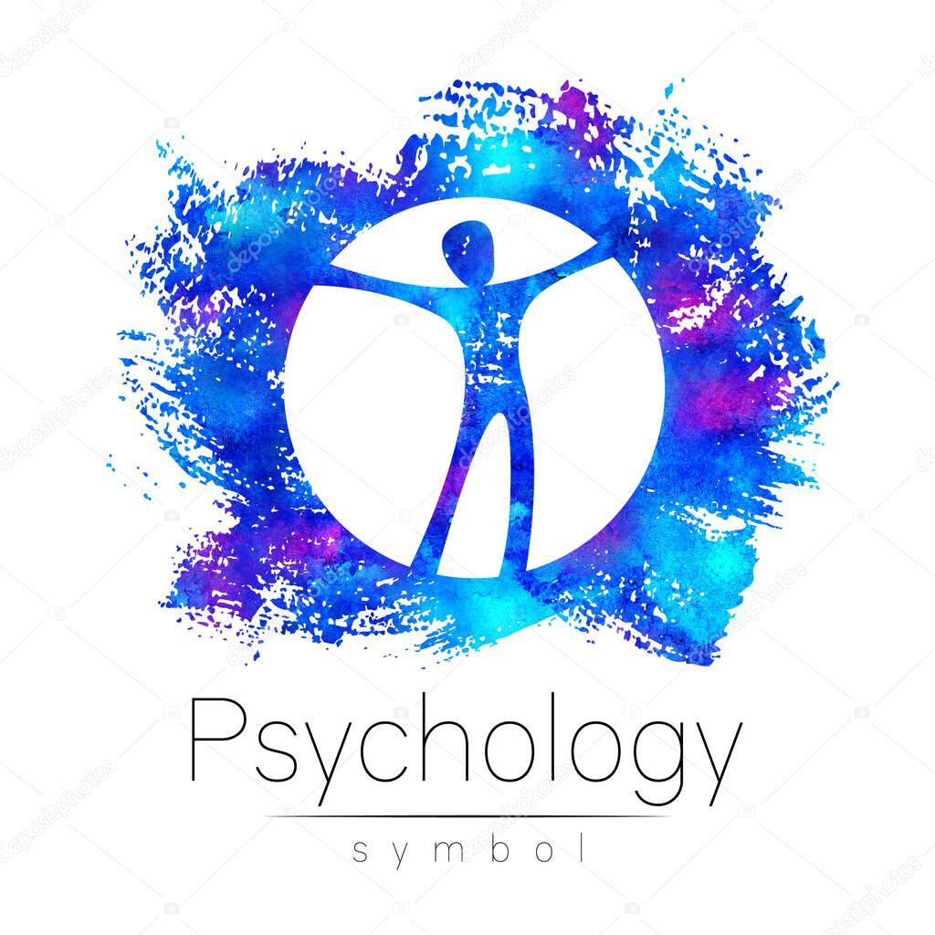 Modern man logo Sign of Psychology. Human in a blue watercolor circle. Creative logotype style. Icon in . Design concept. Brand company. Template isolated on white. Symbol for web, print card,
