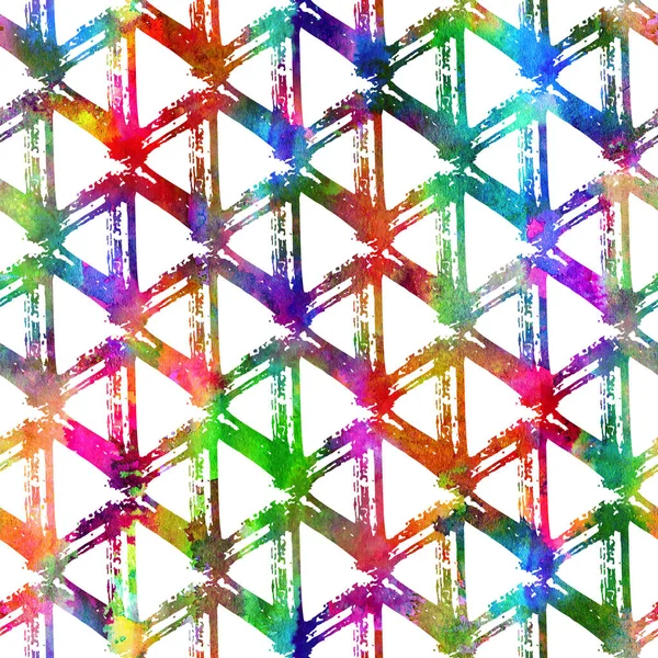 Πινέλο Stroke Geometric Grung Pattern Seamless σε φόντο χρωμάτων Rainbow. Gunge Collage Watercolor Υφή για Εφηβικά και Σχολικά Παιδικά Υφασμάτινα Αποτυπώματα Grange Design με γραμμή — Φωτογραφία Αρχείου