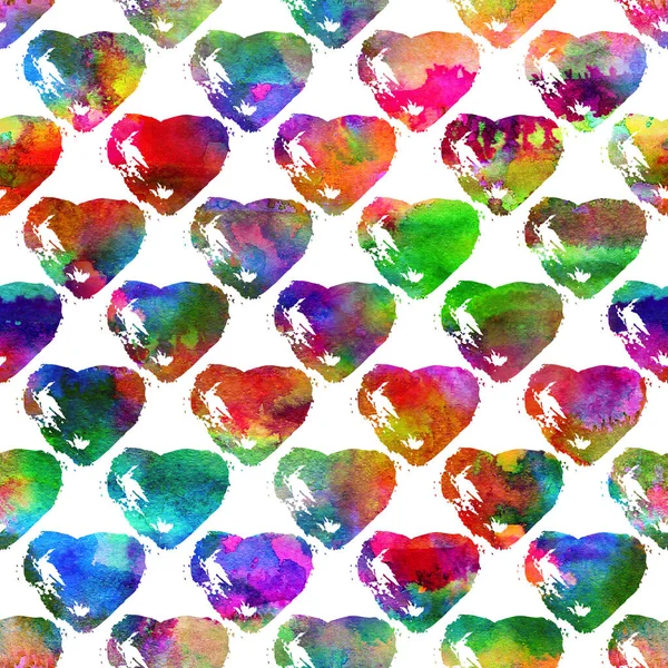 Brush beroerte hart liefde geometrisch grung patroon naadloos in Rainbow Color achtergrond. Gunge Collage Aquarel textuur voor tieners en scholieren stof afdrukken Grange Design — Stockfoto