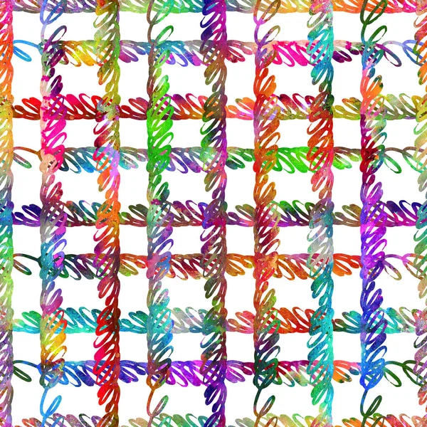 Brush Stroke Plaid Geometrikus Grung minta zökkenőmentes Rainbow Color Ellenőrizze háttér. Gunge Collage Akvarell textúra Teen and School Kids Fabric Prints Grange Design vonalakkal — Stock Fotó