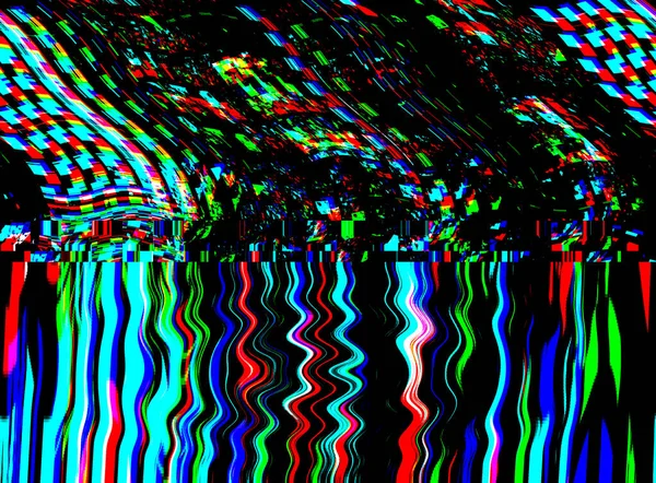 Závada TV Techno psychedelický pozadí. Chyba staré obrazovky VHS. Abstraktní návrh digitálního šumu pixelů. Fotografická závada. Selhání televizního signálu a barevný šum — Stock fotografie