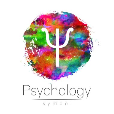 Modern Psikoloji logosu. Psi harfi. Yaratıcı stil. Gökkuşağı üzerine logotype boyalı sanat suluboya fırça çemberi. Tasarım konsepti. Marka şirketi. İnternet, baskı ve kart sembolü. Beyazda izole edilmiş